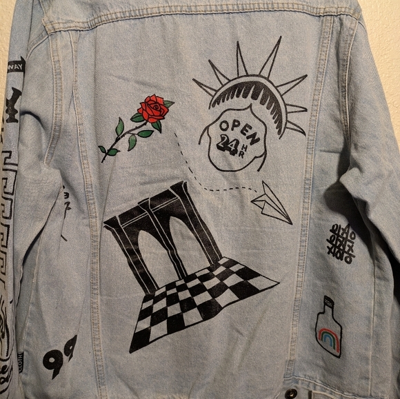 Trademark Brooklyn cloth Light Blue Denim Jacket with Graphic designs - Picture 9 of 9